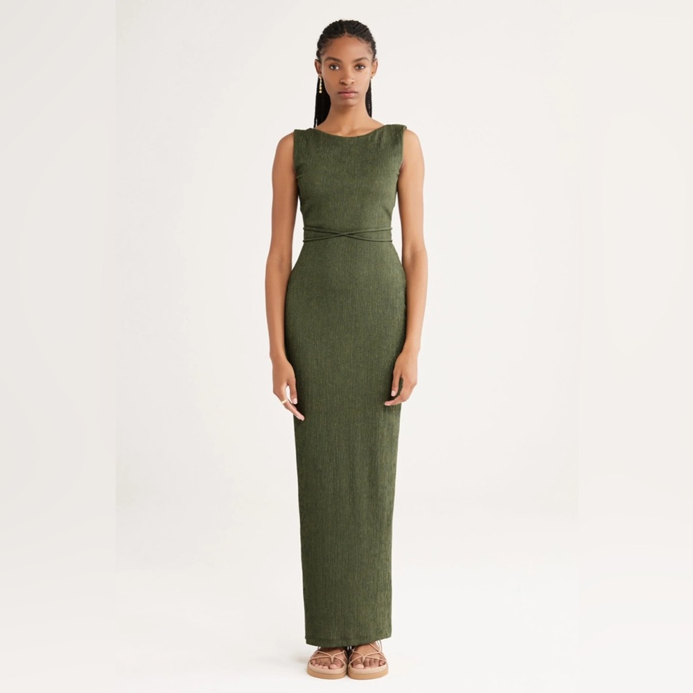 Rumer Amara X-Back Maxi Dress in Olive, NWT, Small
